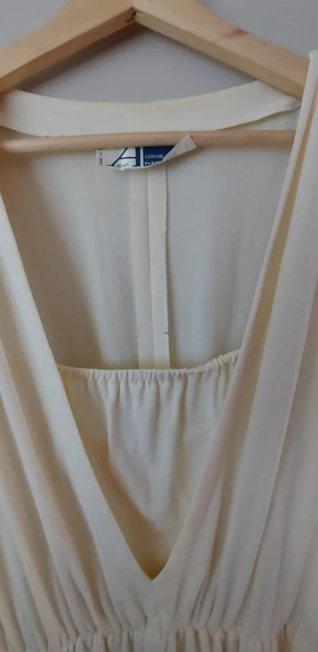 Vestido vintage creme com decote em V, tamanho 40 – photo 2